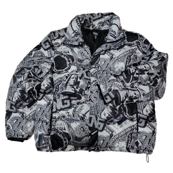 rebel minds Other - Rebel Minds Jacket Mens size 3X King Hundred Dollar Bill Graphic Puffer Coat EUC
